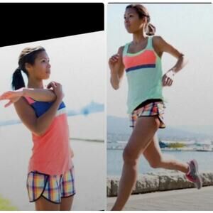 Lululemon Tracker Shorts Womens 4 Seawheeze 2013 Plaid Lined Running Shorts Rare